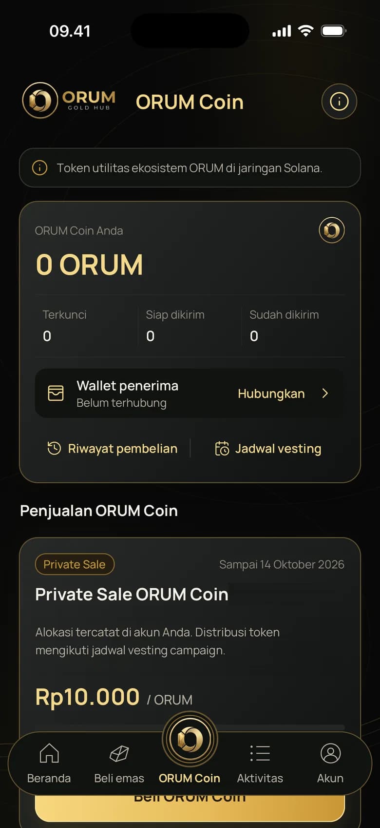 Layar ORUM Coin: alokasi token, wallet penerima, dan penawaran private sale